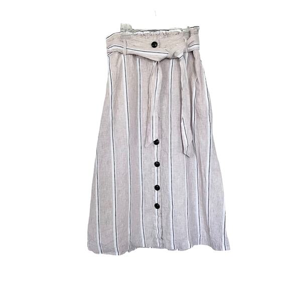 Rachel Zoe 100% linen striped  belted button up midi skirt size Small - Picture 2 of 8